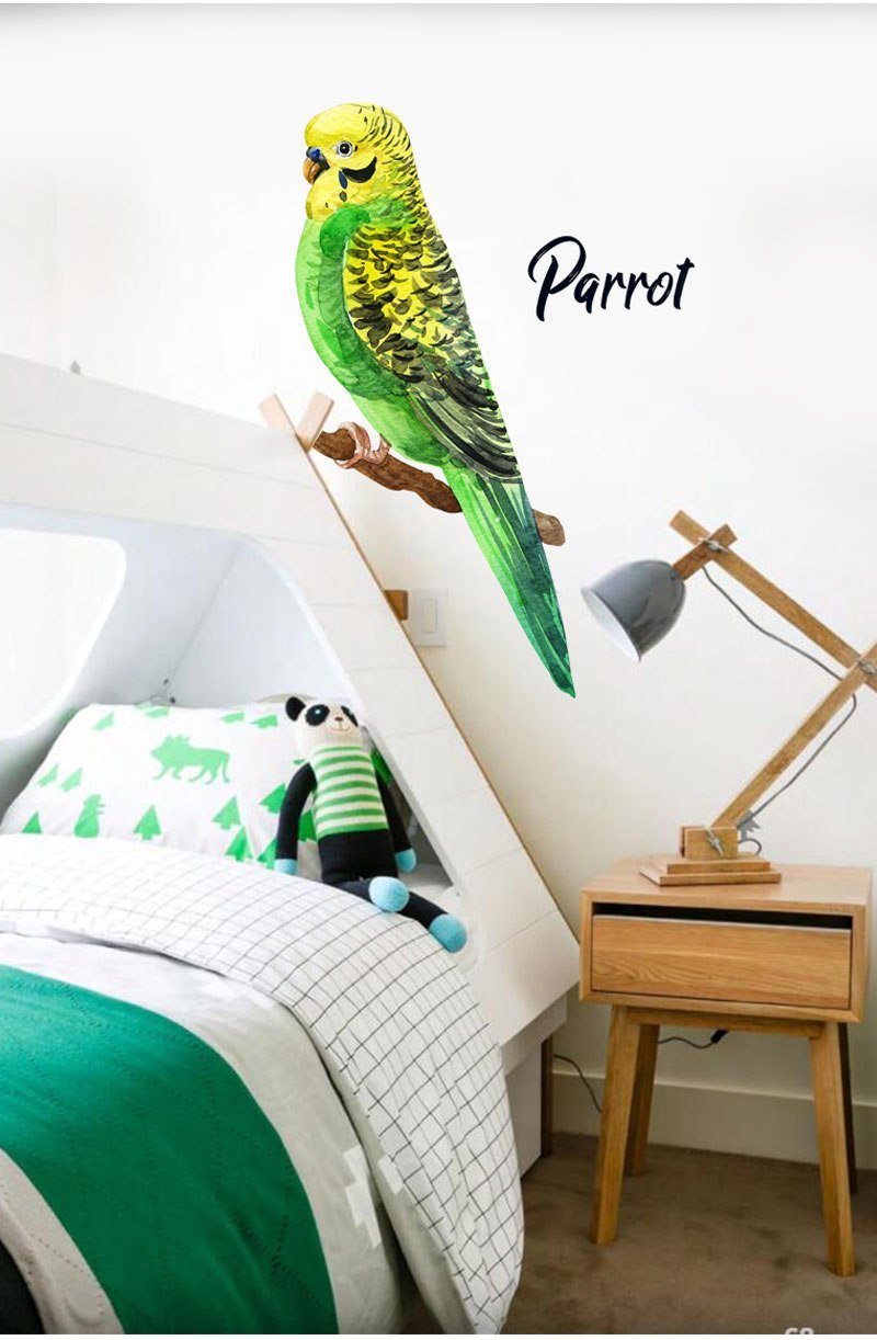 Yellow & Green Parrot Wall Sticker - Nordic Side - 