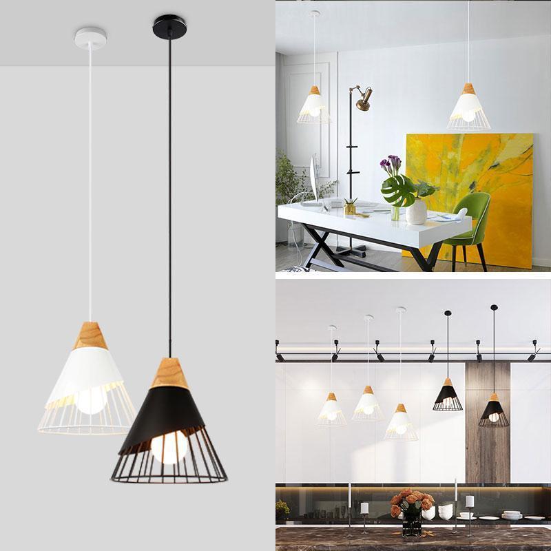 Wooden Base Iron Cage Hanging Nordic Lamp - Nordic Side - 11-29, best-selling-lights, cage-lamp, feed-cl0-over-80-dollars, hanging-lamp, lamp, light, lighting, lighting-tag, modern, modern-li