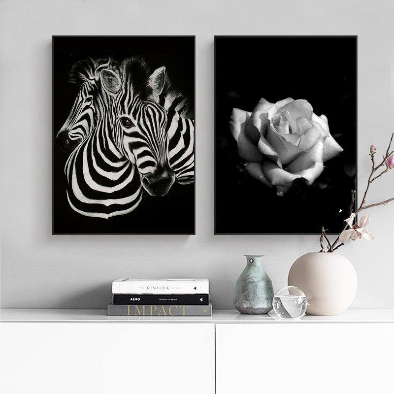 Black Zebra & Rose Wall Art - Nordic Side - 
