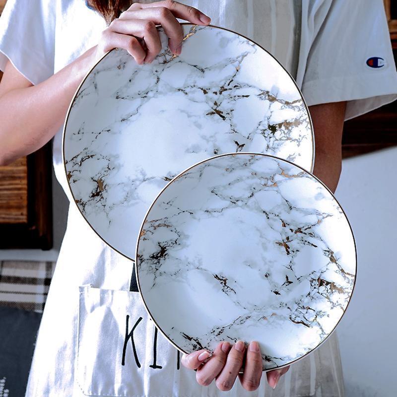 Set of 4 Unique Marble Ceramic Dinner Plates - Nordic Side - 12-07, feed-cl0-over-80-dollars