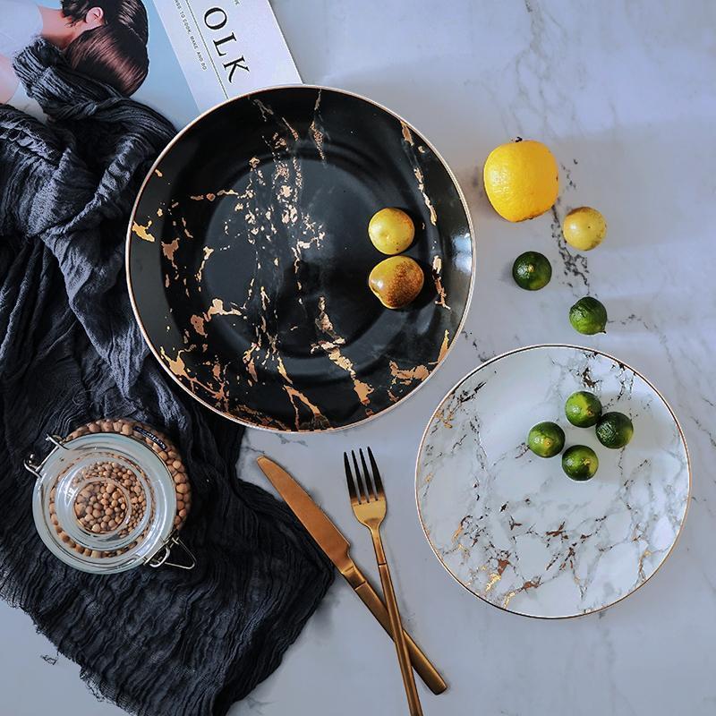Set of 4 Unique Marble Ceramic Dinner Plates - Nordic Side - 12-07, feed-cl0-over-80-dollars