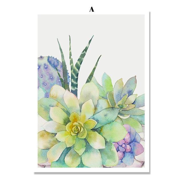 Watercolour Succulent Plants - Nordic Side - 