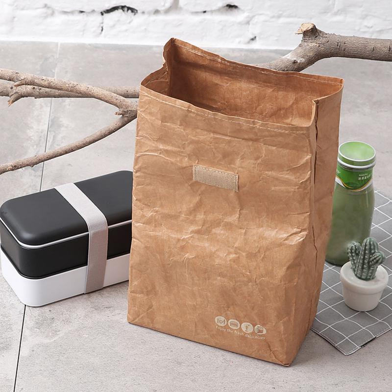 6L Brown Paper Lunch Bag Environmentally Friendly Reusable Lunch Box Durable Insulated Thermal Kraft Paper Bag Covered - Nordic Side - 