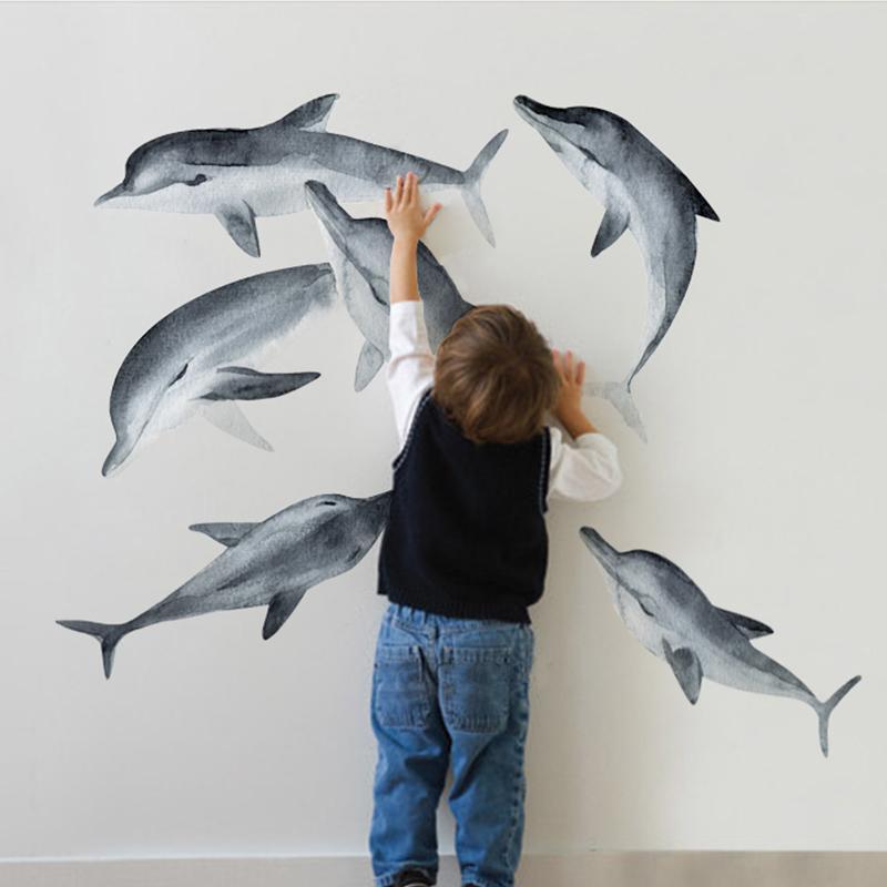 Dolphin Illustration Wall Sticker - Nordic Side - 