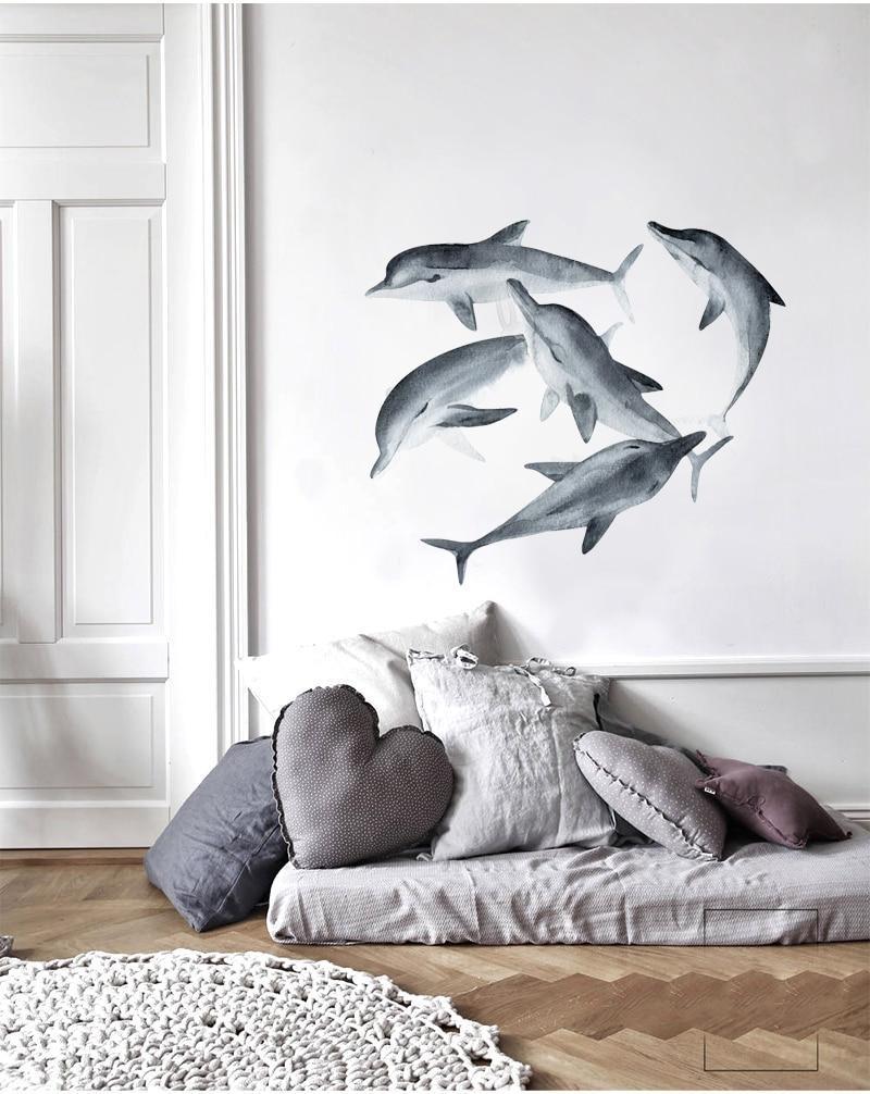 Dolphin Illustration Wall Sticker - Nordic Side - 