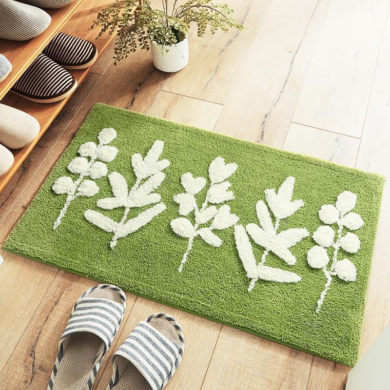 Delaney - Small Leaf Fluffy Rug - Nordic Side - 04-23, bath-mat, door-mat, door-rug, modern, shaggy-rug, small-rug, tropical, welcome-mat