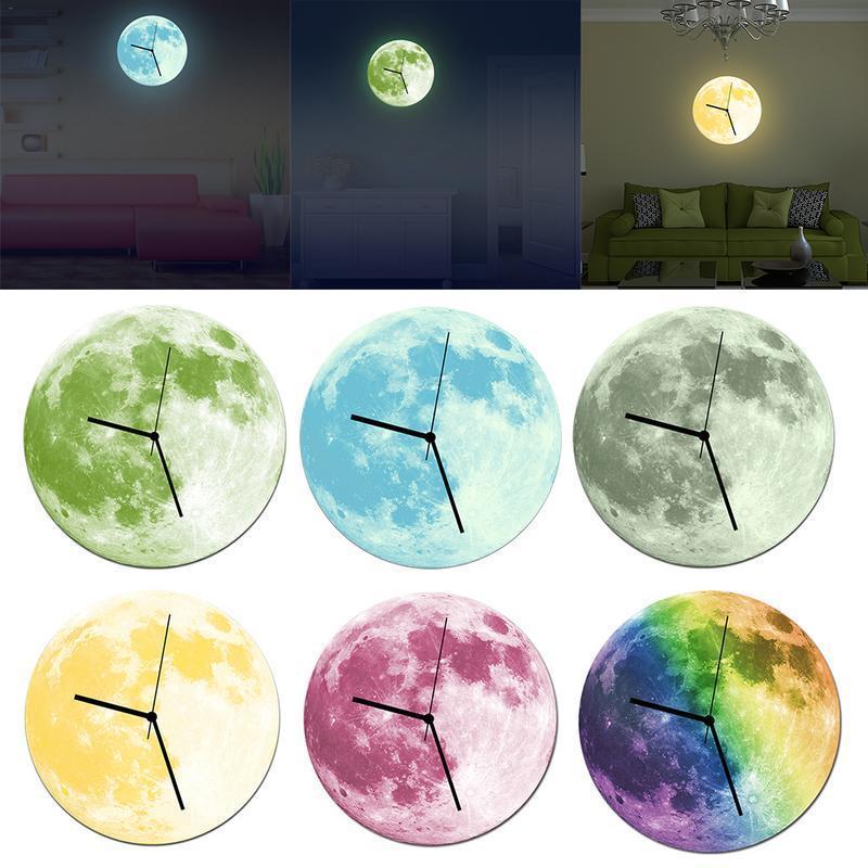 Lua - 3D Glow-In-The-Dark Moon Wall Clock - Nordic Side - 05-14, modern-wall-clock