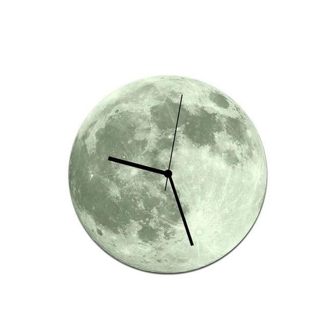 Lua - 3D Glow-In-The-Dark Moon Wall Clock - Nordic Side - 05-14, modern-wall-clock