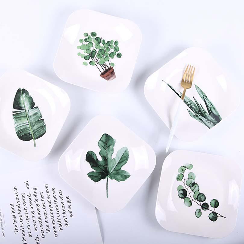 Green Leaves Square Plates - Nordic Side - 