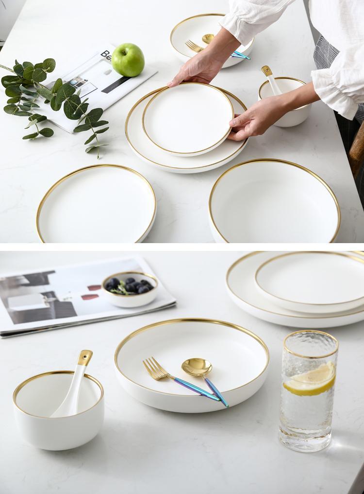 Black & White Ceramic Dinnerware with Gold Rim - Nordic Side - 