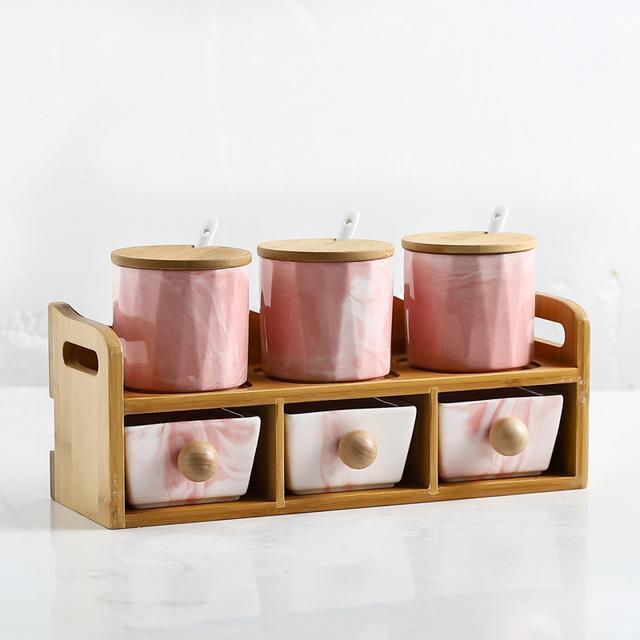 Marble Ceramic Spice Jar with Drawer - Nordic Side - 