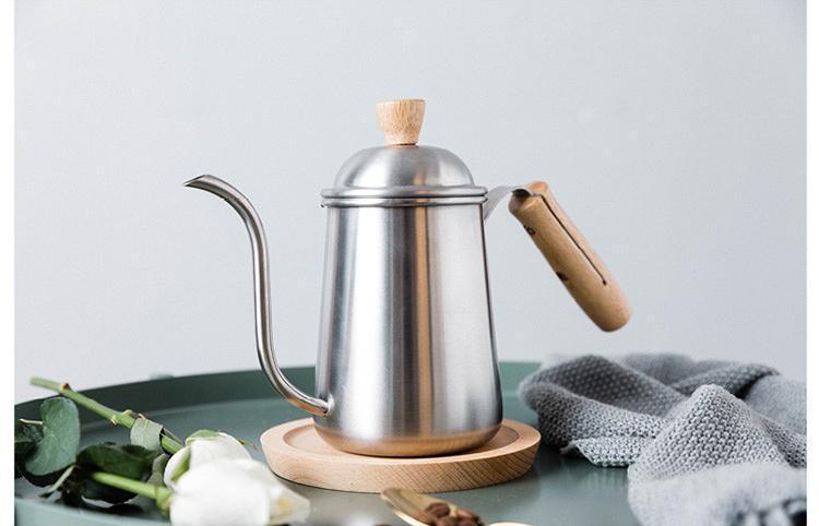 Stainless Steel Coffee Kettle With Wooden Handle 650ml
