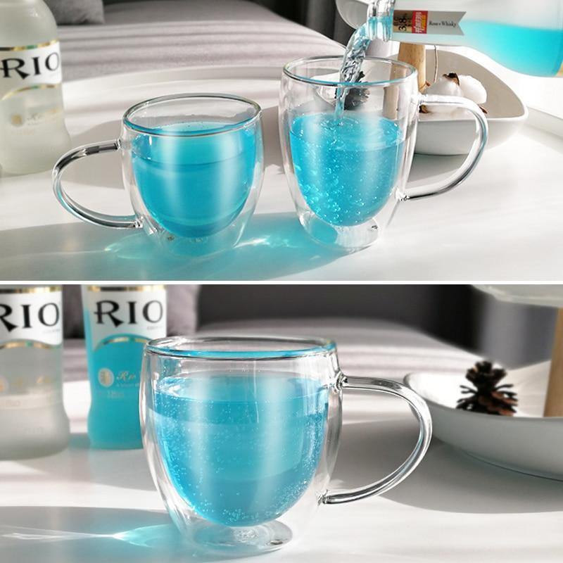 300 400 500ml Coffee mug Heat-resistant double glass transparent mug tea Milk Lemon Juice drinking cup handle Drinkware - Nordic Side - 