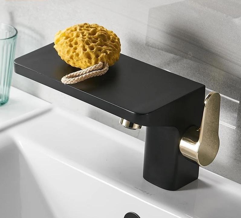 Portia - Porcelain Faucet with Mini Shelf - Nordic Side - 09-11, bathroom, bathroom-collection, bathroom-faucet, bathroom-shelf, fab-faucets, faucet, feed-cl0-over-80-dollars, kitchen, kitche