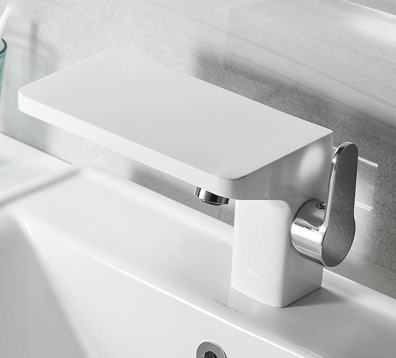 Portia - Porcelain Faucet with Mini Shelf - Nordic Side - 09-11, bathroom, bathroom-collection, bathroom-faucet, bathroom-shelf, fab-faucets, faucet, feed-cl0-over-80-dollars, kitchen, kitche