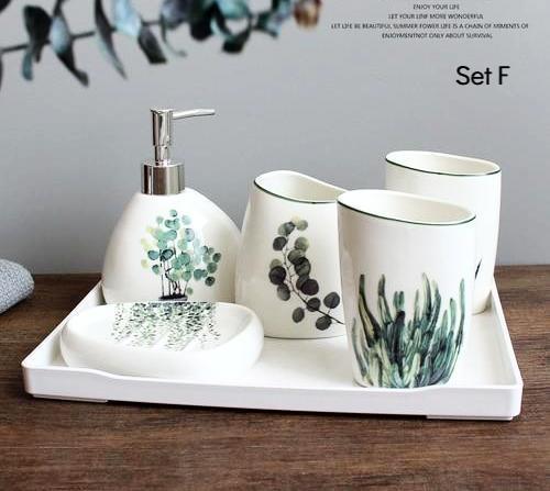 Ceramic Palm Bathroom Organisers - Nordic Side - 