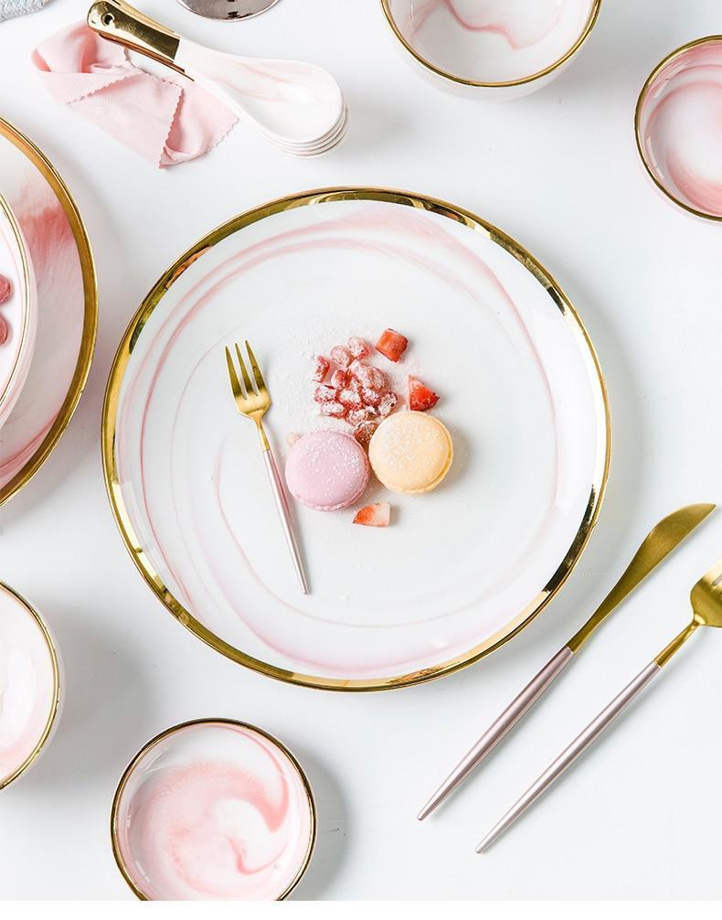 Pink Marble with Gold Rim Dinnerware - Nordic Side - 