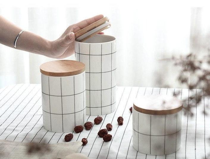 Grid Ceramic Jar - Nordic Side - 
