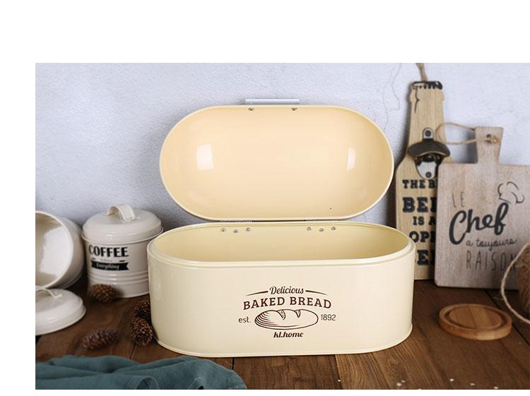 American Style Household Hinged Lid Durage White Retro Kitchen Tin Bread Food Snacks Bread Bin Holder Container Storage Box - Nordic Side - 