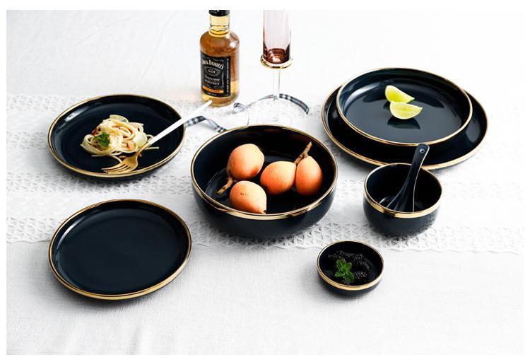Black & Pink Dinnerware with Gold Rim - Nordic Side - 