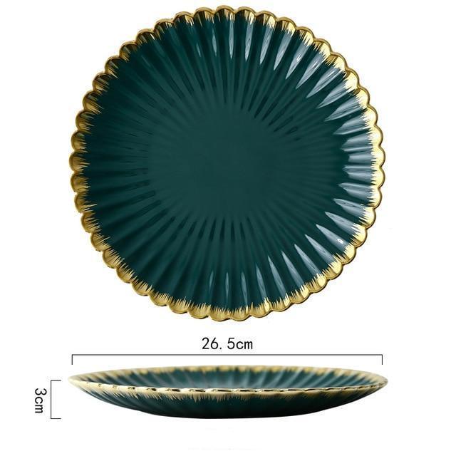 Green with Gold Rim Dinnerware - Nordic Side - 