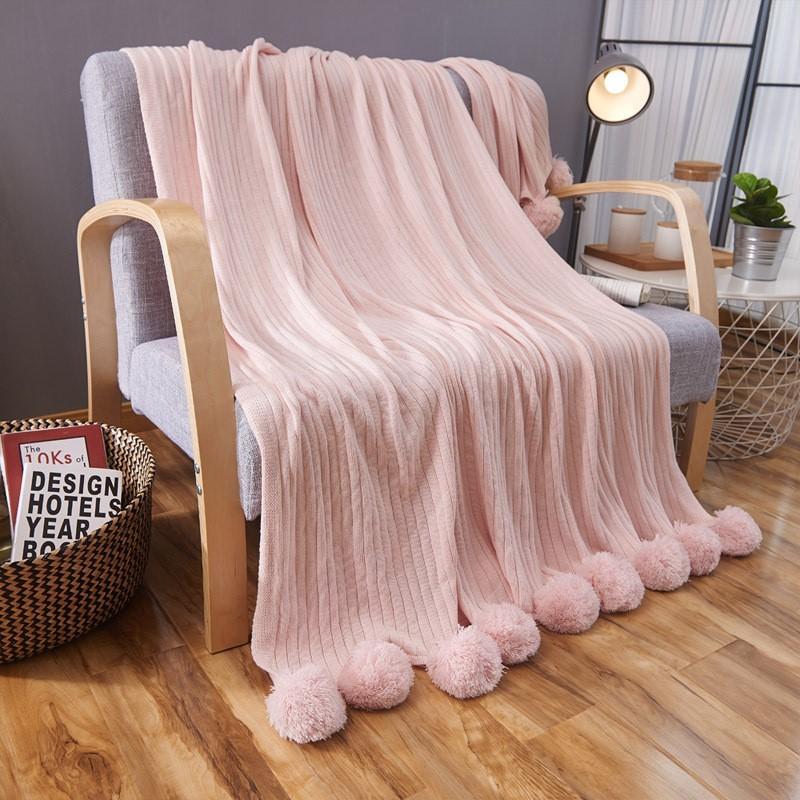 Pom Pom Bed Sofa Throw Blanket - Nordic Side - 