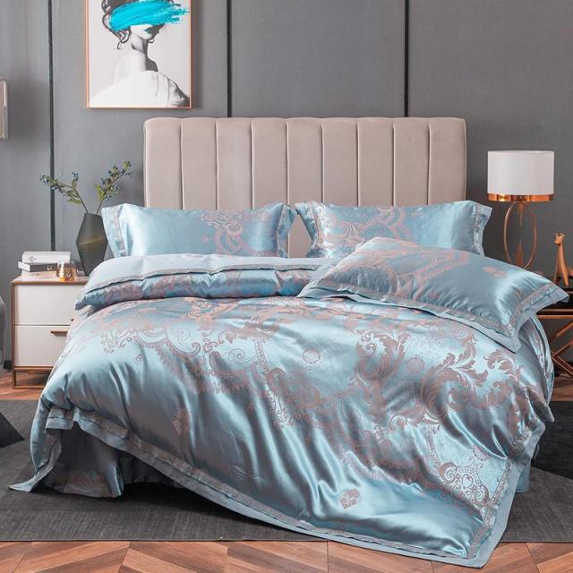 Cerulean Soft Silky Satin Jacquard Bedding Set