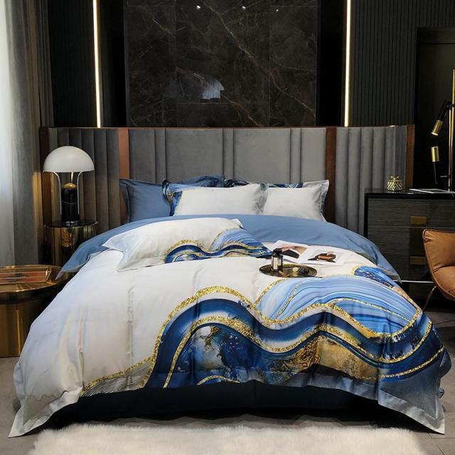 Gold & Blue Marble Art Egyptian Bedding Sets